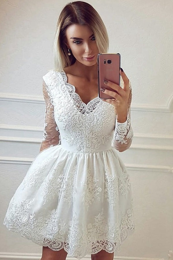 Trendy White Juniors Long Sleeves Short Prom Dress JTSH072