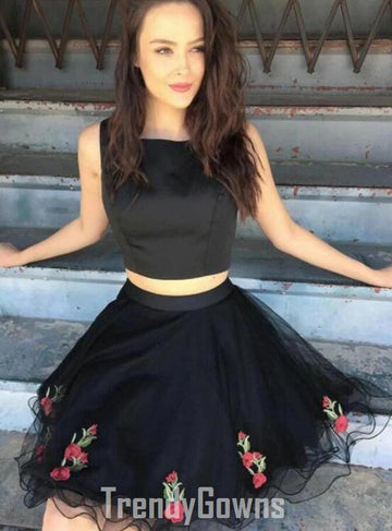 Trendy Black Two Pieces Junior Short Prom Dress JTSH112