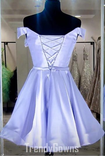 Trendy Off the Shoulder Lavender Junior Short Prom Dress JTSH113