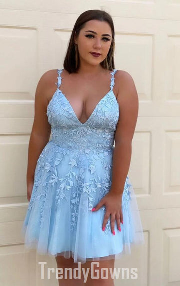 Trendy Plus Size Blue Short Homecoming Dress JTSH121