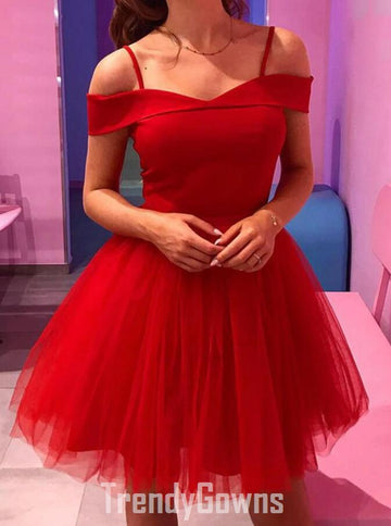 Trendy Off the Shoulder Junior Red Short Prom Dress JTSH128