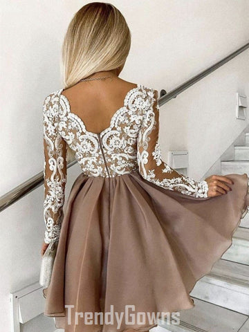 Trendy Long Sleeve Champagne Lace Junior Formal Dress JTSH132