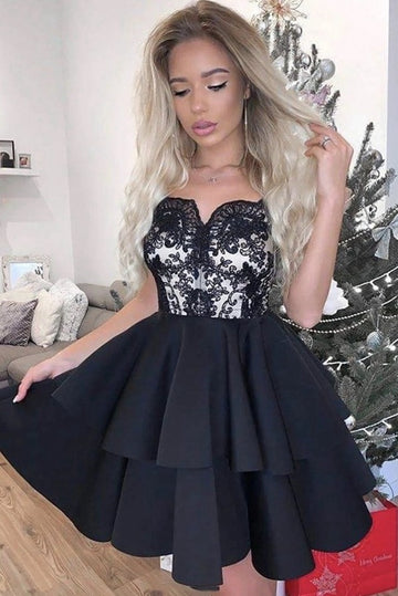 Trendy Black Lace Junior Short Prom Dress JTSH135