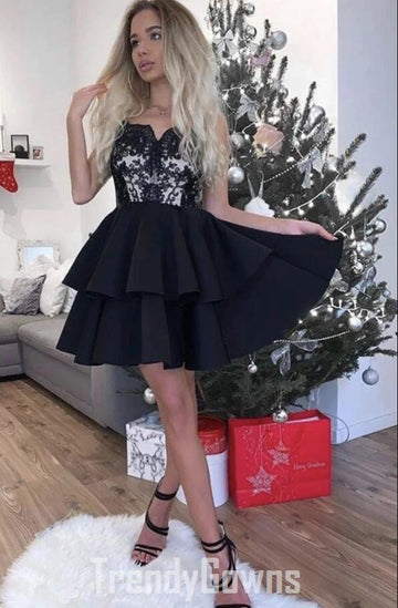 Trendy Black Lace Junior Short Prom Dress JTSH135