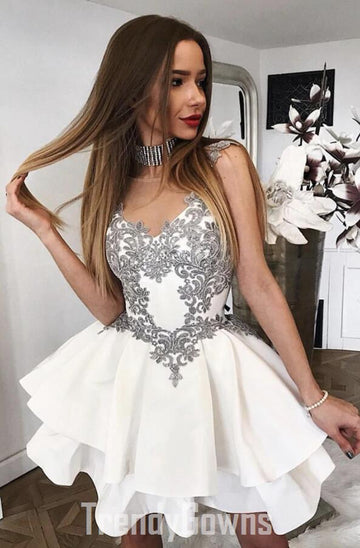 Trendy White Silver Junior Short Prom Dress JTSH148