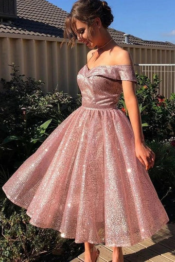 Trendy Off Shoulder Pink Junior Short Prom Dress JTSH152