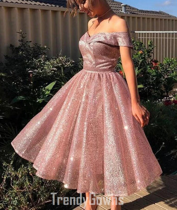 Trendy Off Shoulder Pink Junior Short Prom Dress JTSH152