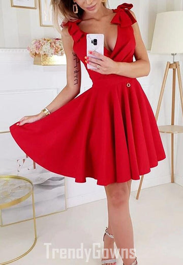 Trendy V Neck Junior Red Short Prom Dress JTSH157