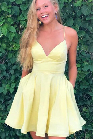 Trendy Junior V Neck Yellow Short Prom Dress JTSH160