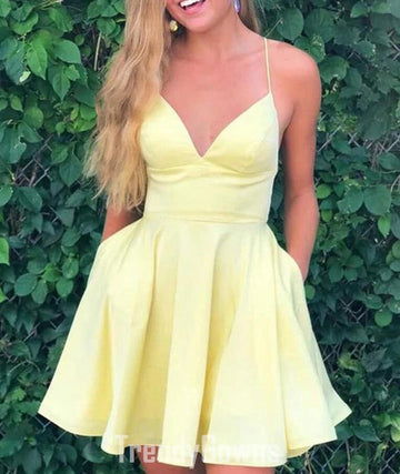 Trendy Junior V Neck Yellow Short Prom Dress JTSH160