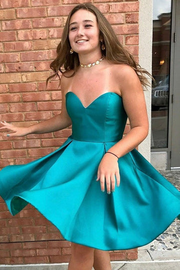 Trendy Ink Blue Satin Junior Short Prom Dress JTSH165