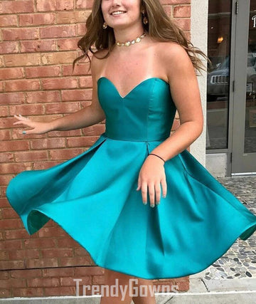 Trendy Ink Blue Satin Junior Short Prom Dress JTSH165