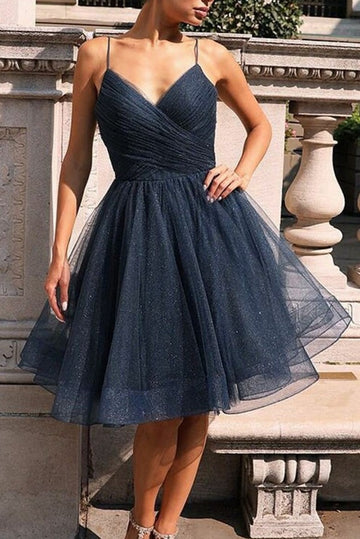 Trendy Dark Navy Blue Junior Graduation Dress JTSH167