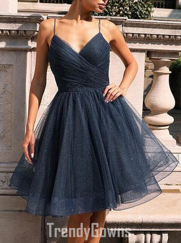 Trendy Dark Navy Blue Junior Graduation Dress JTSH167