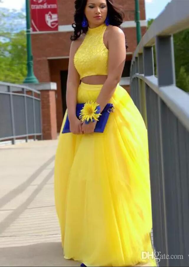 Yellow Two Piece Junior Prom Dress GTEEN024