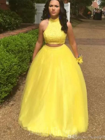 Yellow Two Piece Junior Prom Dress GTEEN024