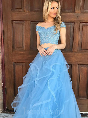 Two Piece Blue Junior Prom Dress GTEEN034