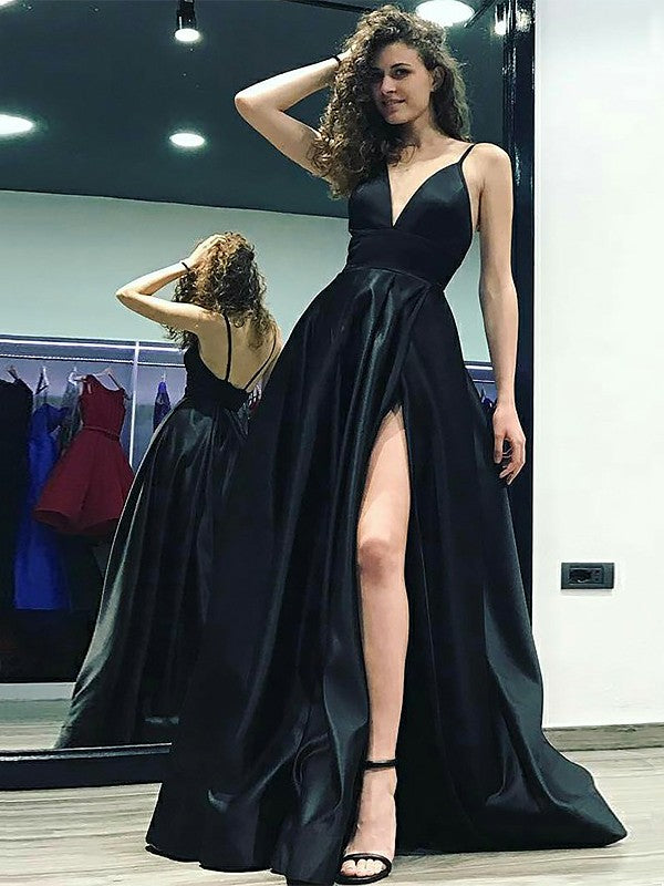 Black V Neck A-line Junior Prom Dress GTEEN041