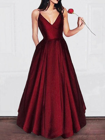 Satin Dark Burgundy Junior Prom Dress GTEEN047