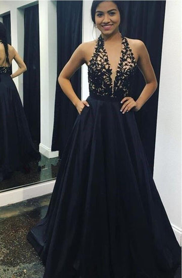 Black V Neck Junior Prom Dress GTEEN059