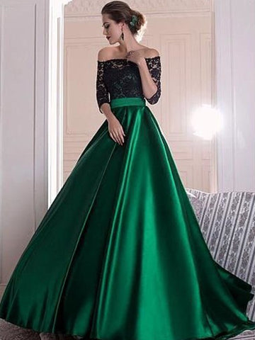 Satin Lace Green Off-the-shoulder Junior Prom Dress GTEEN065