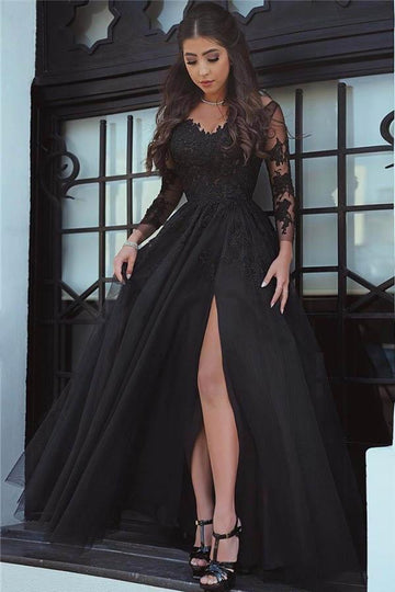 Lace Black Long Sleeve Junior Prom Dress GTEEN067