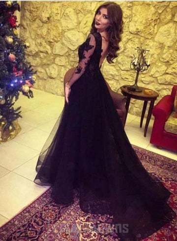 Lace Black Long Sleeve Junior Prom Dress GTEEN067