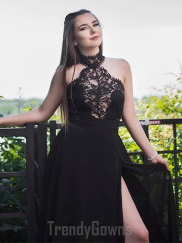 Lace High Neck Black Junior Prom Dress GTEEN068