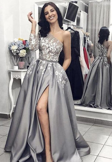 Silver One Shoulder Junior Prom Dress GTEEN076