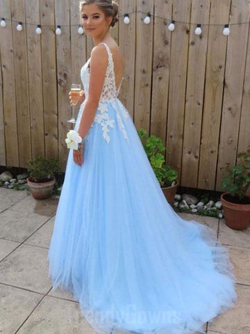 Light Blue V-neck Junior Prom Dress GTEEN085