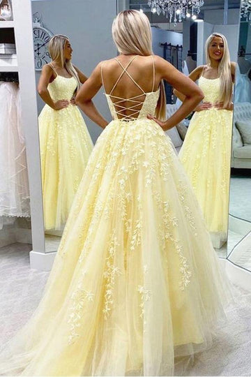 Yellow Lace Junior Prom Dress GTEEN087