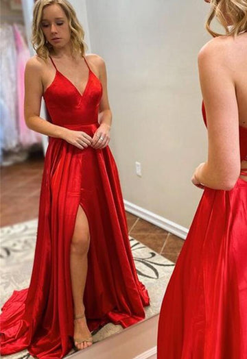 Simple Satin Red Straps Junior Prom Dress GTEEN088