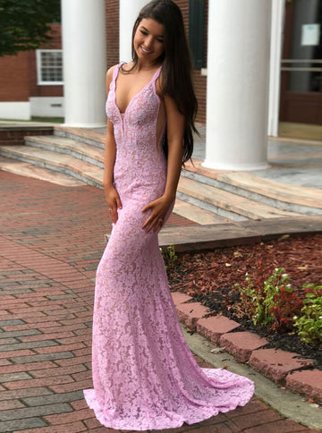 Pink Mermaid Lace Junior Prom Dress GTEEN105