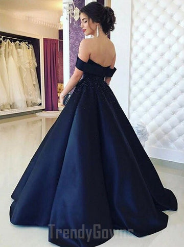 Navy Blue Off-the-shoulder Junior Girl Prom Dress GTEEN108