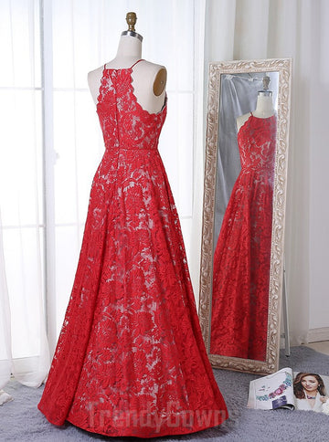 Red Halter Lace Junior Girl Prom Dress GTEEN110