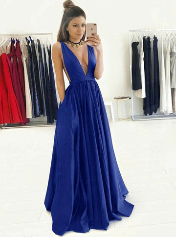 Sexy Deep V-neck Royal Blue Junior Prom Dress GTEEN113