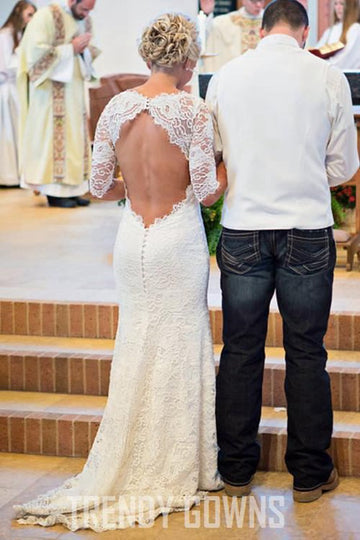 Mermaid Open Back Lace Long Sleeves Wedding Gowns TWA0042