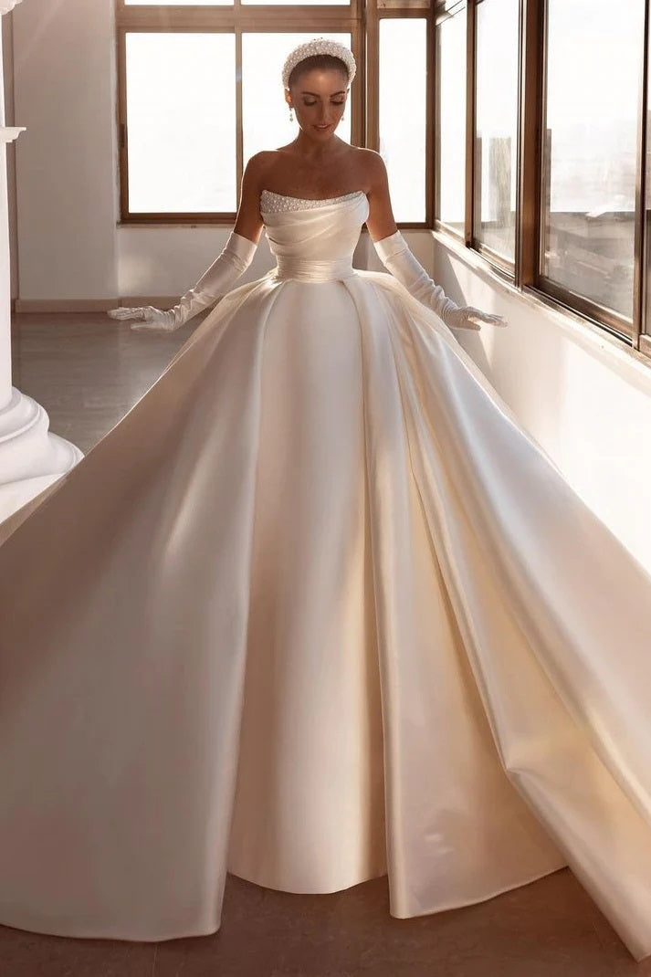 Trendy Pears Satin Ball Gown Wedding Gown TWA017