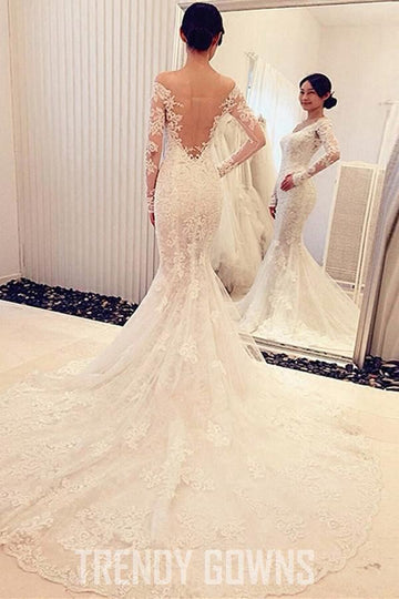 Off The Shoulder Long Sleeves Lace Mermaid Wedding Gown TWA0182