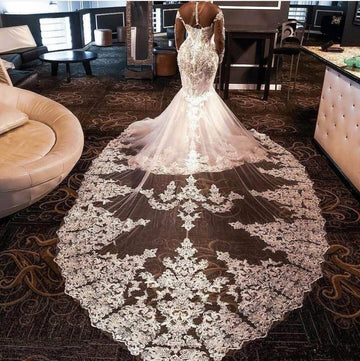 Plus Size Luxurious Long Sleeve Beading Appliques Rhinestones Mermaid Wedding Gown TWA022