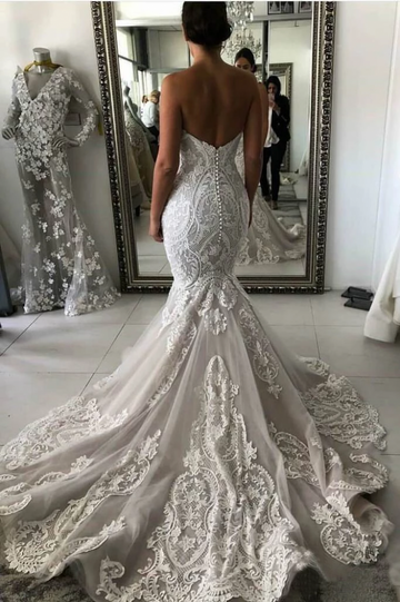 Trendy Sweetheart Ivory Mermaid Lace Bridal Gowns TWA034