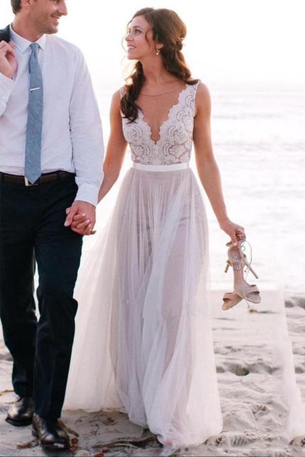 Boho A Line Beach Wedding Gown TWA0242