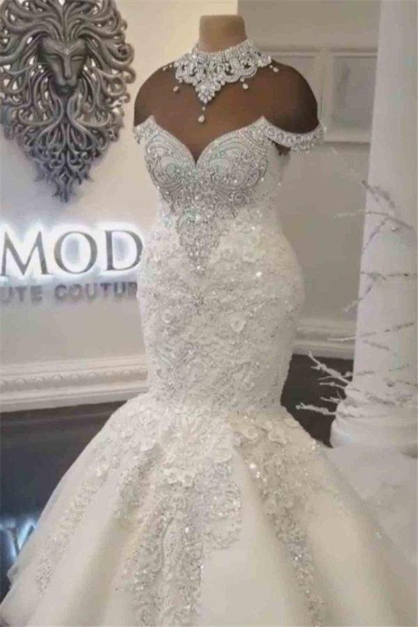 Crystals Mermaid Off the Shoulder Appliques Bridal Gowns TWA048