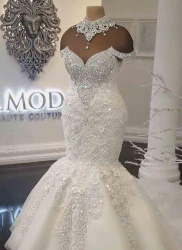 Crystals Mermaid Off the Shoulder Appliques Bridal Gowns TWA048