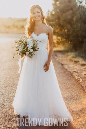 A-line Sweetheart Floor-Length Ivory Wedding Gown TWA0592