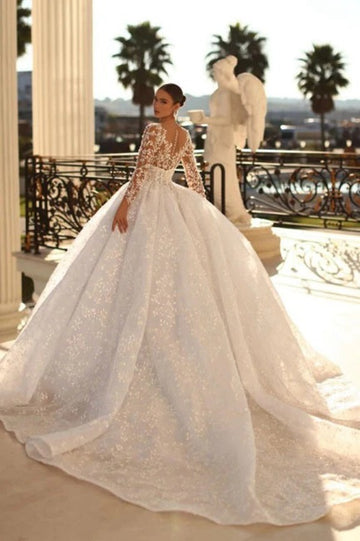 Trendy Long Sleeve Ball Gown Lace Bridal Gowns TWA099