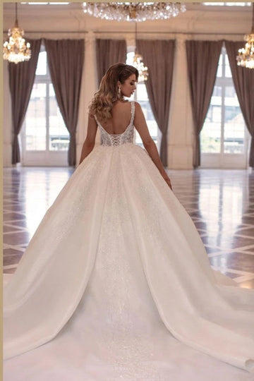 Trendy Straps Lace Beading Ball Gown Bridal Gowns TWA109