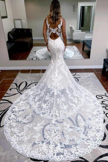 Trendy V Neck Mermaid Lace Bridal Gowns TWA119