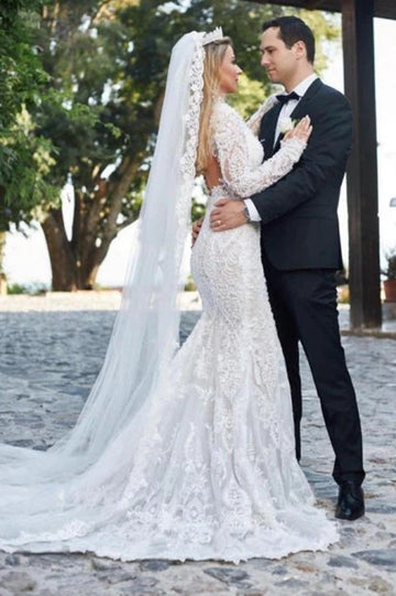 Trendy Long Sleeve Mermaid Lace Bridal Gowns TWA120