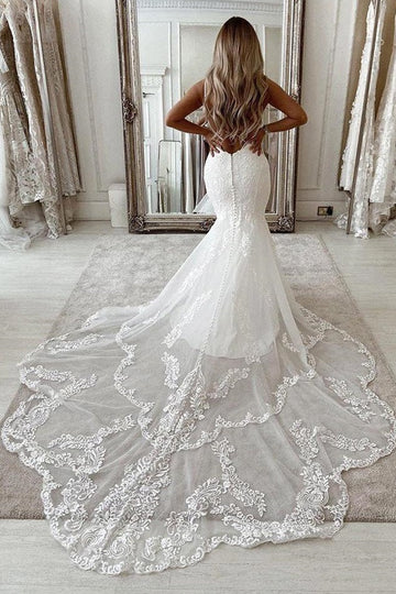 Trendy Appliques Lace Mermaid Wedding Gowns TWA126